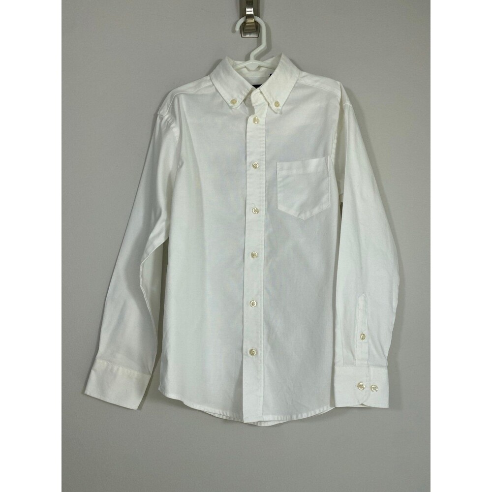 Chaps Boys White Button Down Shirt Size 8 Stretch Long Sleeve